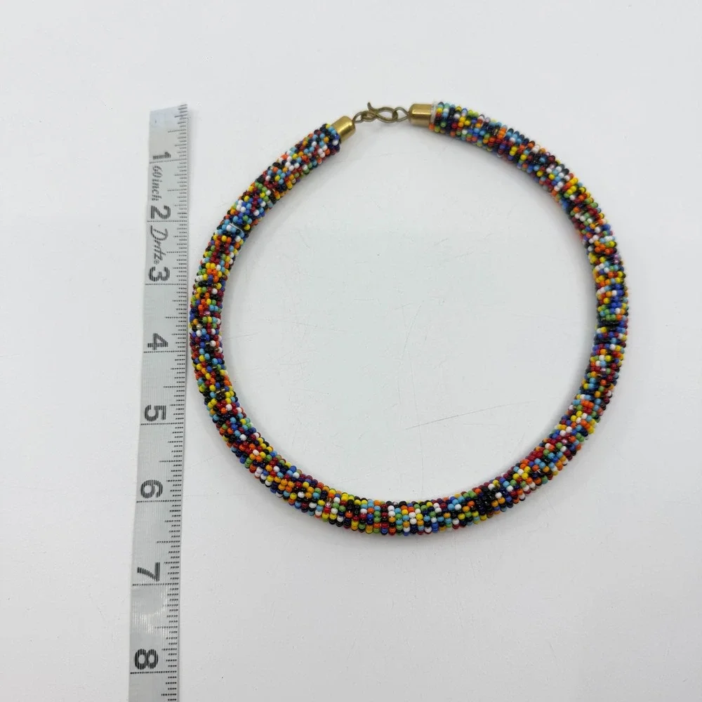 Multicolor Seed Bead Collar Necklace Boho Statement Festival Layering Gift Chic